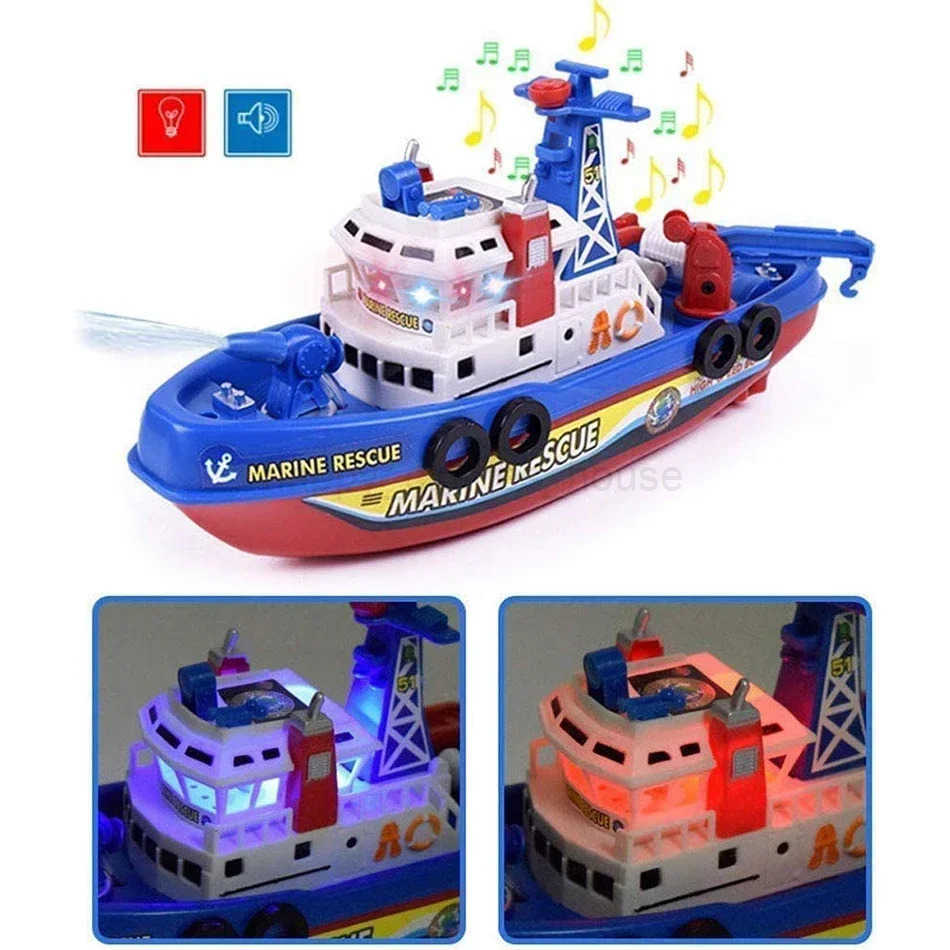 Electric Marine Rescue Boat Baby Toy Fire-fighting Boat Speedboat Toy with Light and Sound Light Up Toys for Kids SwimmingXJ241207
