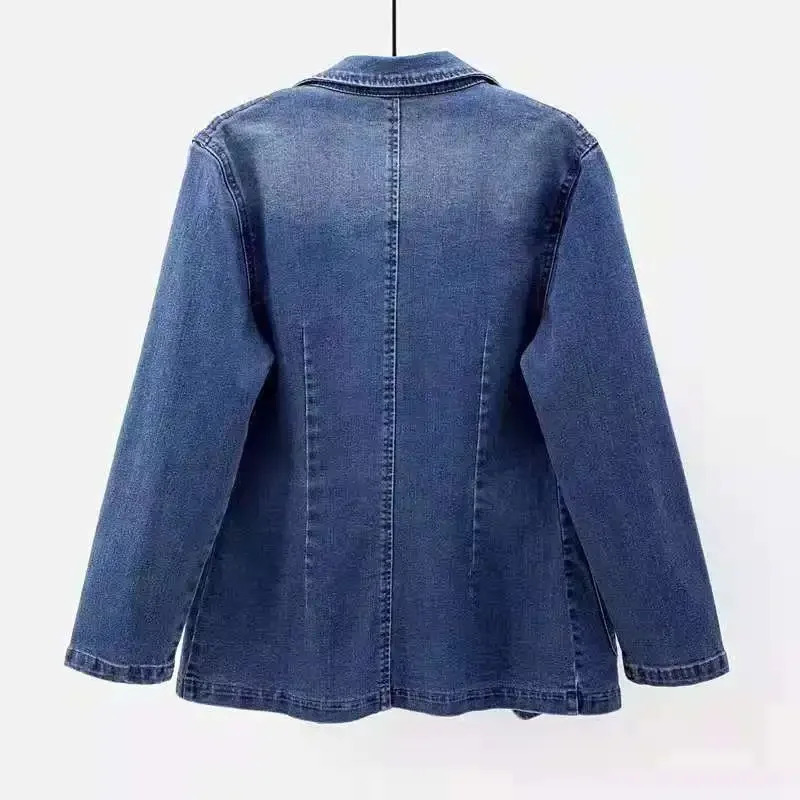 Womens denim jacket with a collar and full sleeves suitable for elegant splicing sewing autumn Y2k 241206