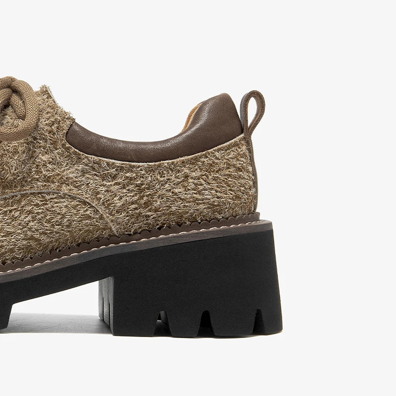 Beautoday Derby Shoes Split Leather Lace Velvet Big Toe Thick Sole Sewing Womens Retro Denim Handmade 21996 241206