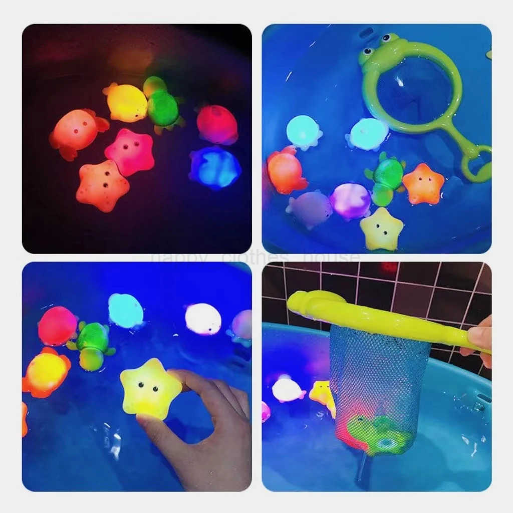 Pool Par Glowing Toys Bath Time Funny Bathtub Toy Water Sensor Luminous LED Ocean Animal Water Floating Toy For Baby InfantXJ241207