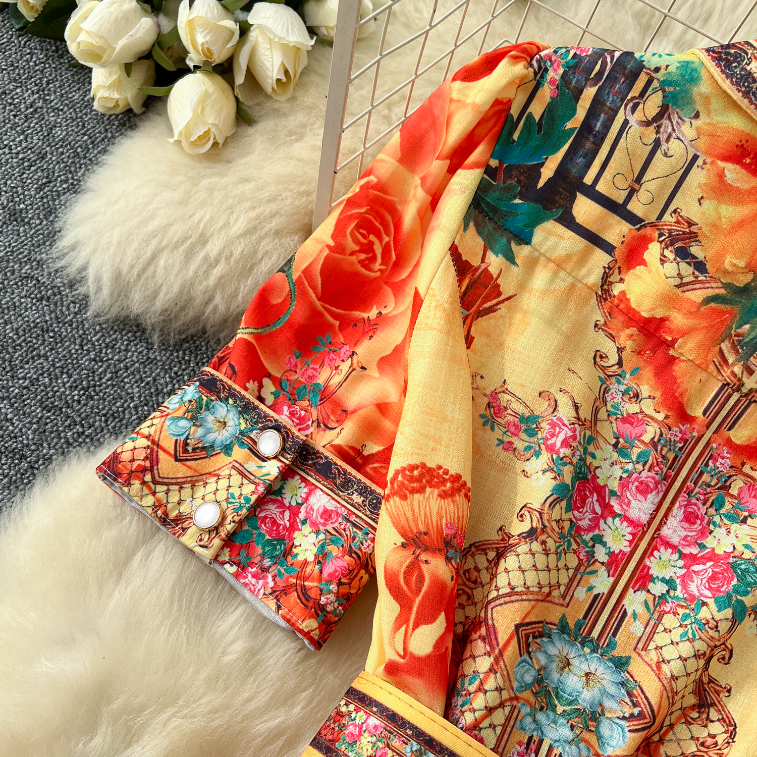 Runway Women Dresses Summer Holiday Flower Linen Robe Dress Women Short Sleeve Notched Belt A-line Beach Party Vestido Pearls Buttons Up Maxi Clothes