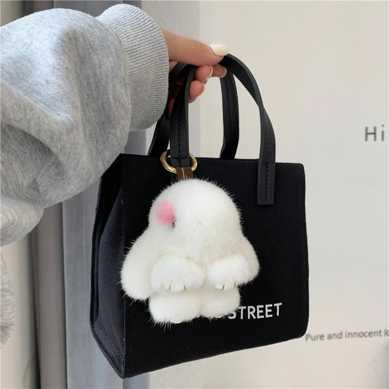 style handmade real mink rabbit charm keychain for women cute plush rabbit keybag for children car key decoration jewelry gifts 241206