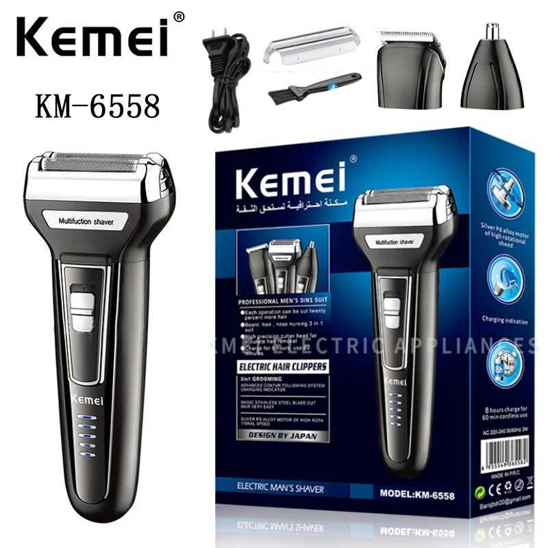 Kemei Km-6558 Multifunctional Waterproof 3 In 1 Cutter Head Usb Men Shaver Electric Kemei Electric ShaverXJ241207