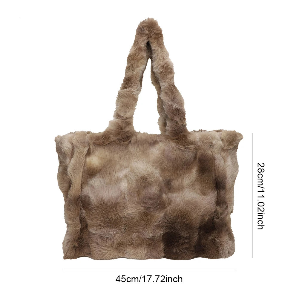 Womens fur shoulder bag soft tie dye shopping bag large capacity plush top handbag womens outdoor leisure bag 241205