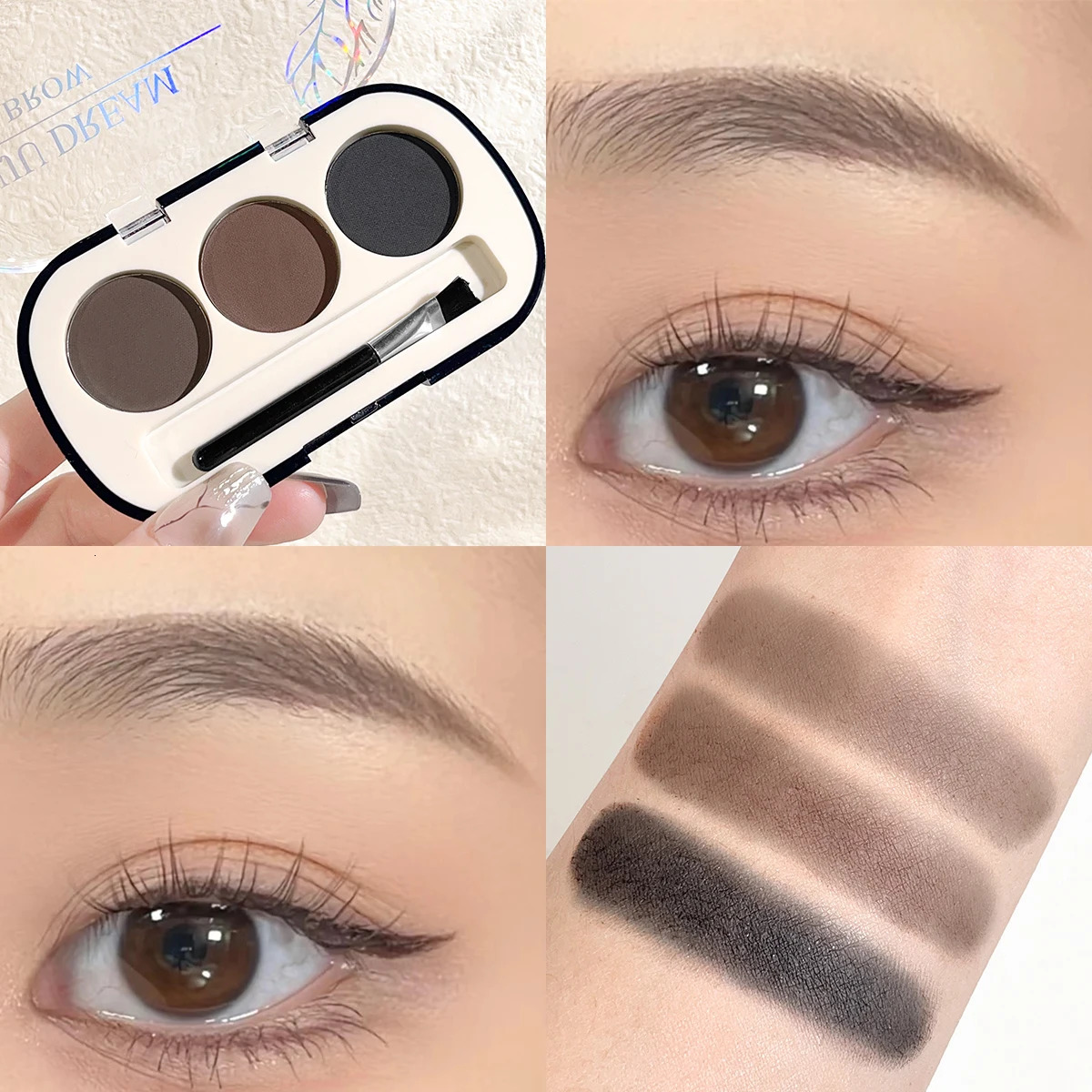 Three-color eyebrow powder pan eyebrow cream lasting waterproof and sweat-proof beginner eyebrow powder female 241206