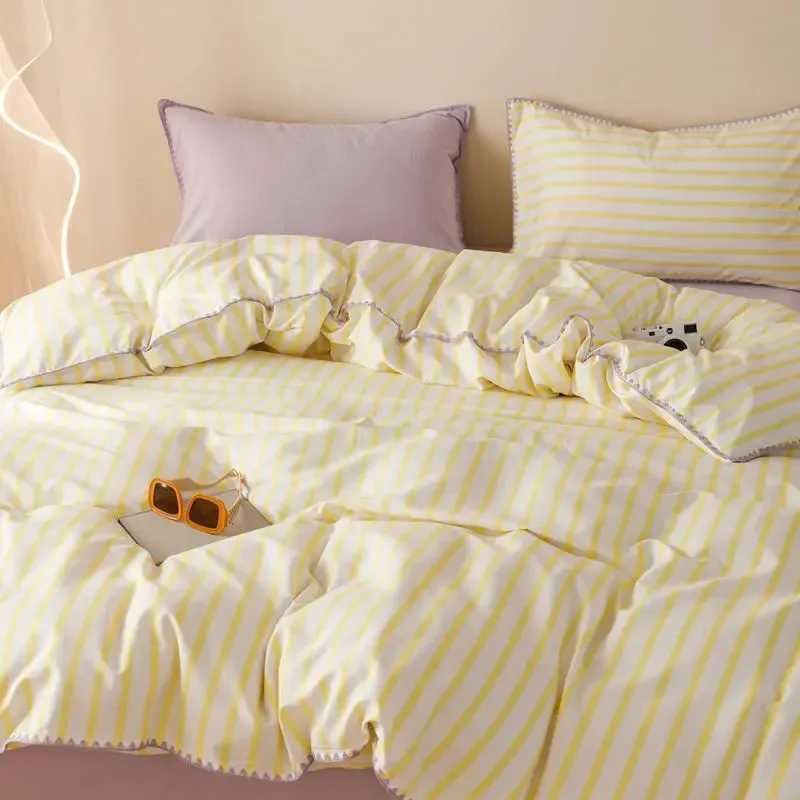 Ins Nordic Duvet Cover Set Quilt Set Korean Style Striped Bed Sheet Set For Girls Bedding Set For BedroomC250122