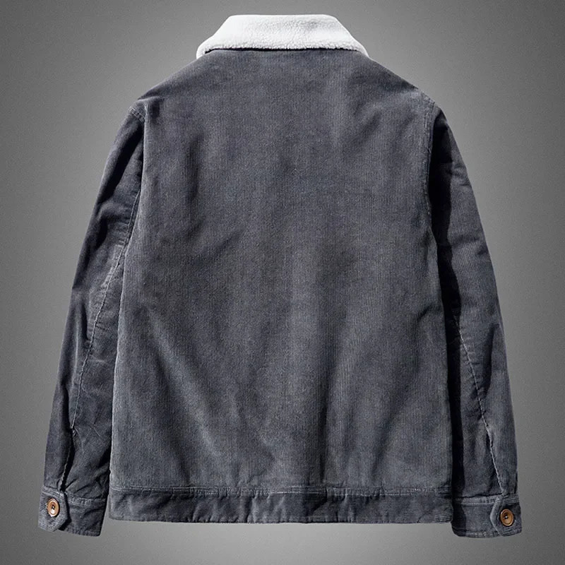 Oversized 6XL Corduroy Jacket Men Winter Thick Warm Parkas Coats Male Casual Multiple pockets Fleece Jackets Mens Solid Clothing 241202