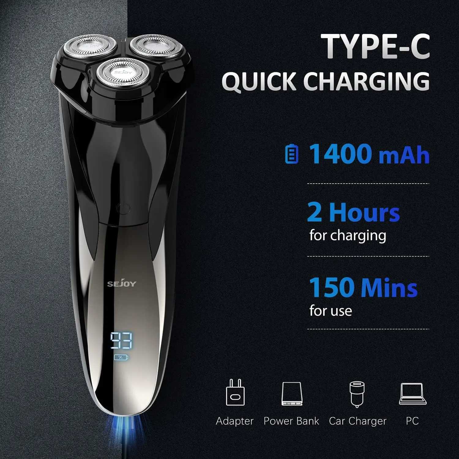 SEJOY Cordless Electric Razor Mens Electric Shavers Rechargeable Wet Dry Shaving Machines Pop Up Trimmer for TravelXJ241207