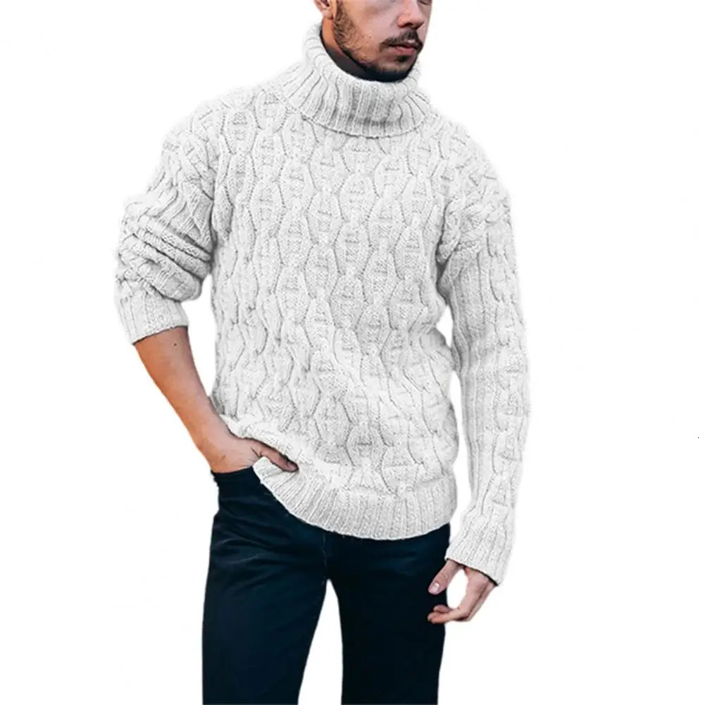 Winter Warm Thick Wool Sweater Mens Casual Knitted Turtle Neck Parachute Top Mens Fashion Solid Long Sleeve Ribbon Sweater 241205