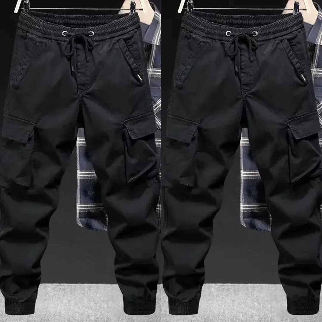 Trendy Casual Cargo Pants Mens Loose Fit Solid Color American Style for Spring Autumn 241202