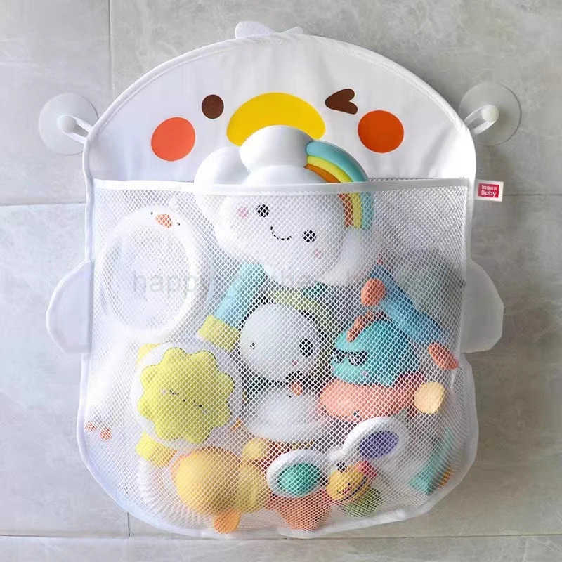 Baby Bath Toy Storage Bag Suction Cup Fixed Design Cute Dinosaur Frog Animal Shape Childrens Bathroom Grid Storage BagsXJ241207