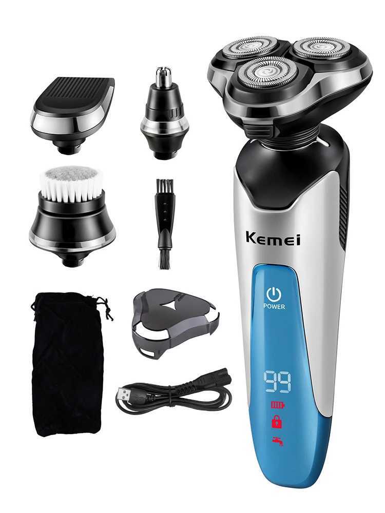 Kemei Powerful Electric Shaver with 3D Floating Triple Blade Waterproof Razor Machine Trimmer Rechargeable Floating Beard ShaverXJ241207