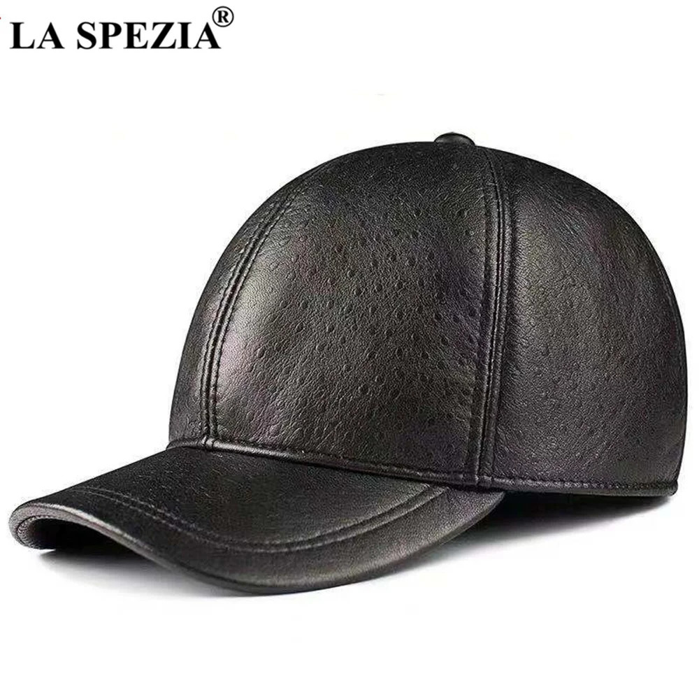 LA SPEZIA baseball cap sheepskin cap mens leather cap brown black high-quality genuine leather mens winter cap 241206