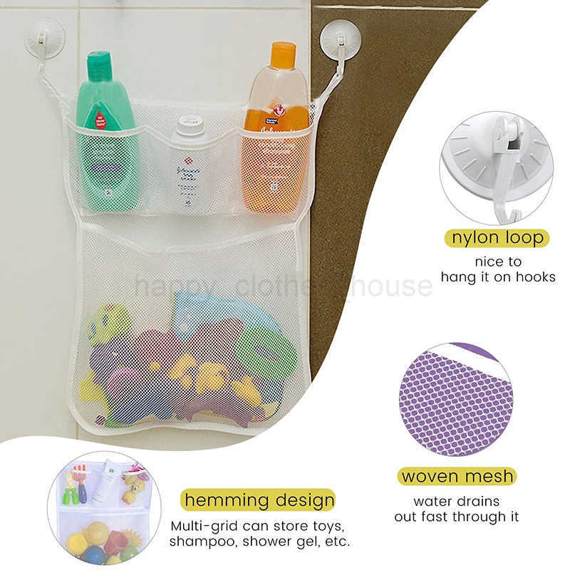 Baby Shower Bath Toys White Baby Kids Toy Storage Mesh with Strong Suction Cups Toy Bag Net Bathroom Organizer for Kids ToddlersXJ241207