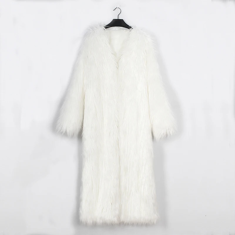 Womens Autumn/Winter Collarless Artificial Fox Fur Womens Ultra Thin Loose Coat Fur Warm Jacket Plus Size 4XL 241202