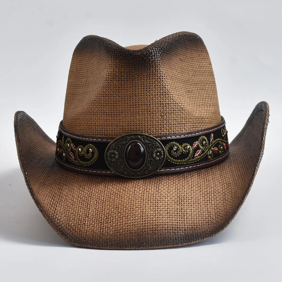 Retro Curly Edge Cowboy Girl Jazz Hat Western Straw Hat Mens Summer Beach Sun Hat 241206