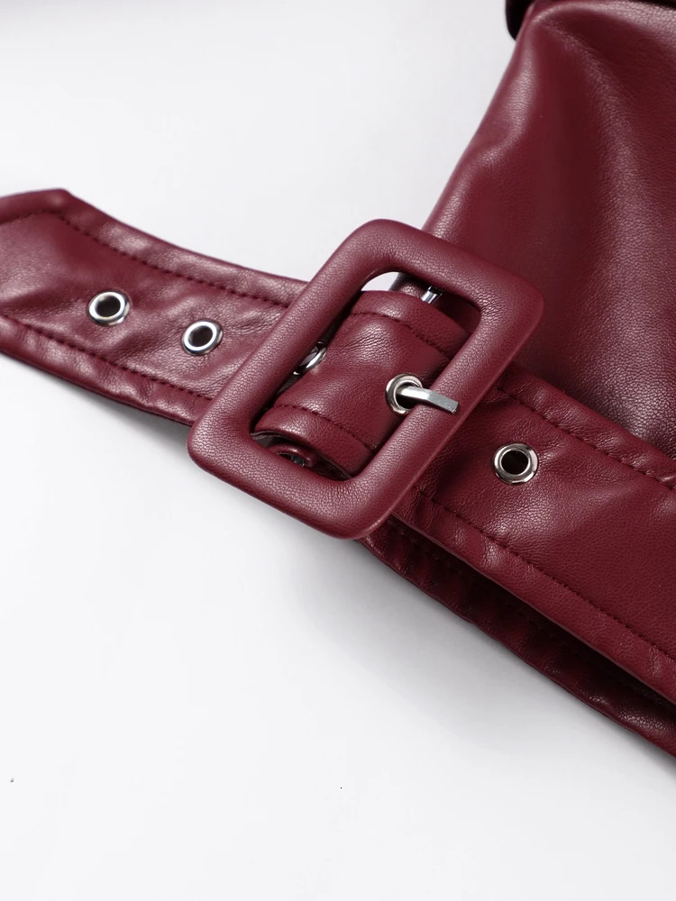 Casual Street Leather Jacket Women Solid Lapel Long Sleeved Belt Crop Female Coats 2024 Autumn Y2k Fashion Loose Pu Outwear Lady 241205