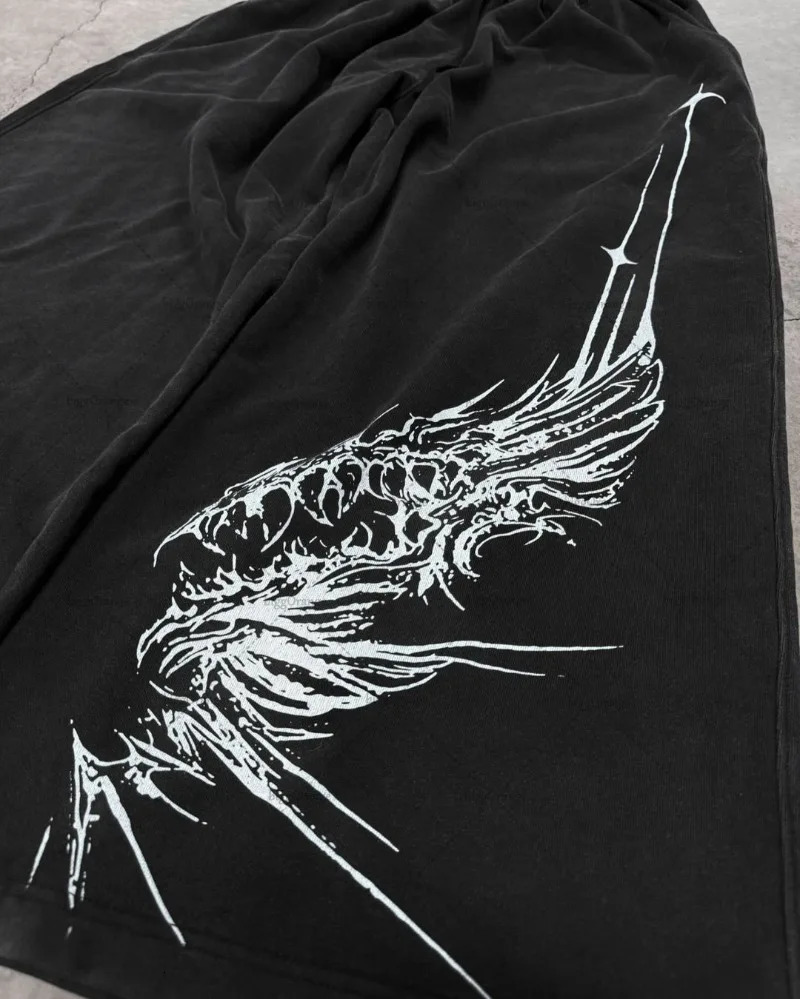 Gothic punk Harajuku Y2K clothing street retro pattern print casual wide leg mens hiphop trend backpack sports pants 241206