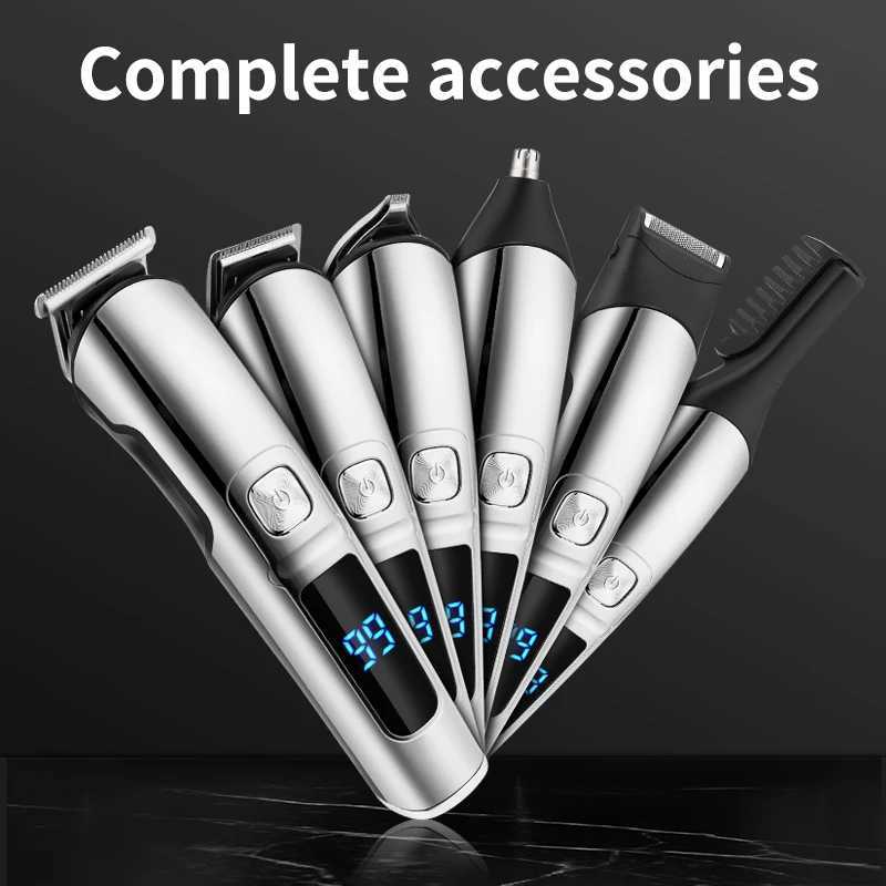 Professional Multifunction Beard Hair Trimmer 6 in 1 Waterproof Hair Clipper Electric Razor Grooming Kit Facial Nose Ear TrimmerXJ241207