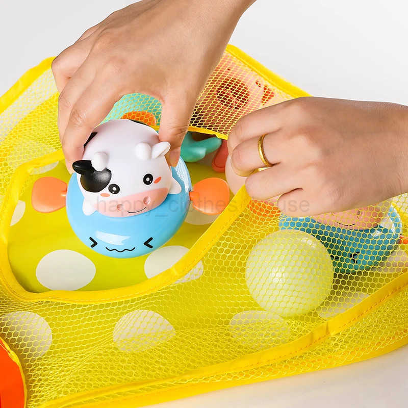 Baby Bath Toy Storage Bag Suction Cup Fixed Design Cute Dinosaur Frog Animal Shape Childrens Bathroom Grid Storage BagsXJ241207