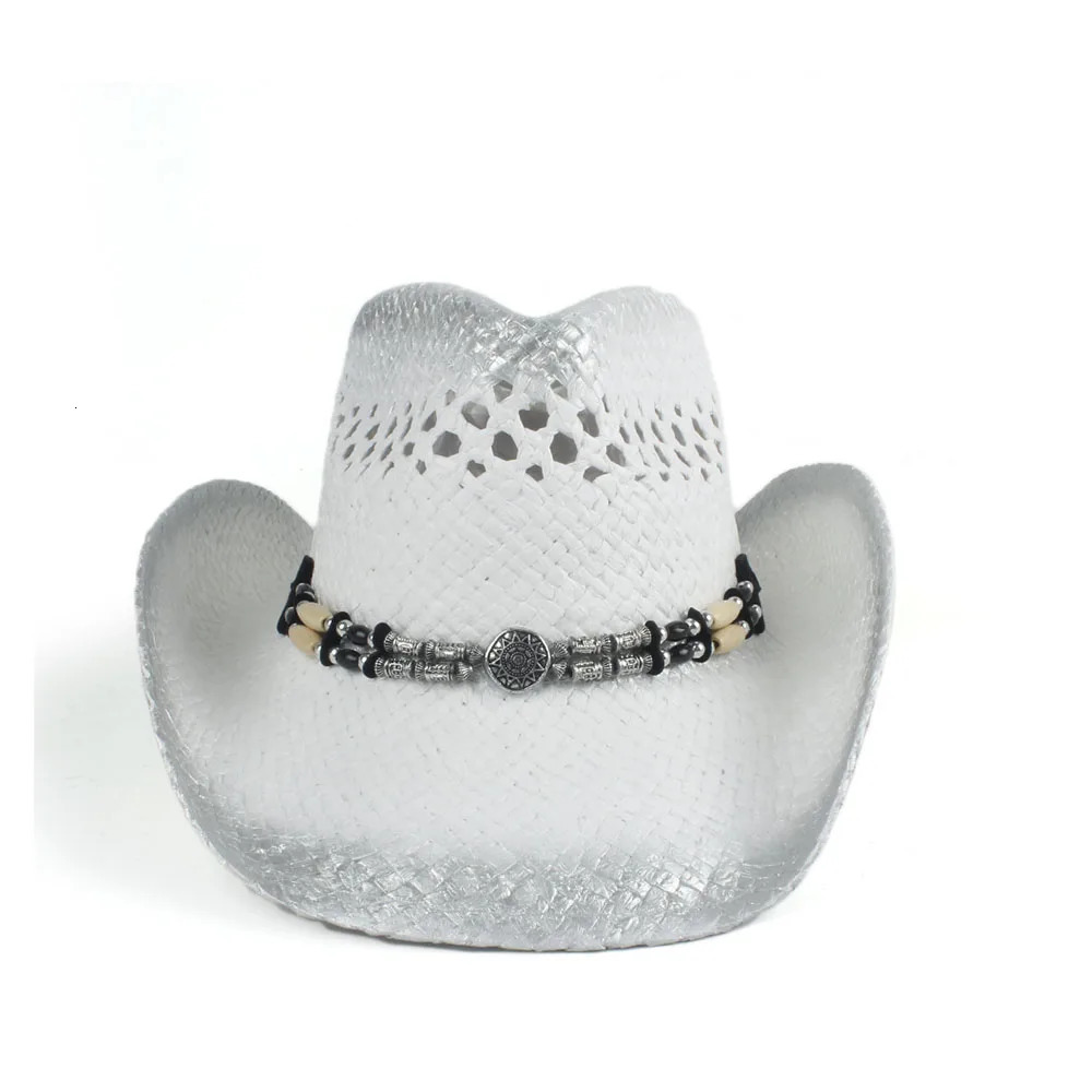Vintage hand woven straw hat for women hollow western cowboy hat for women dad Sombrero Hombre cowboy girl jazz sun hat size 56-58CM 241206