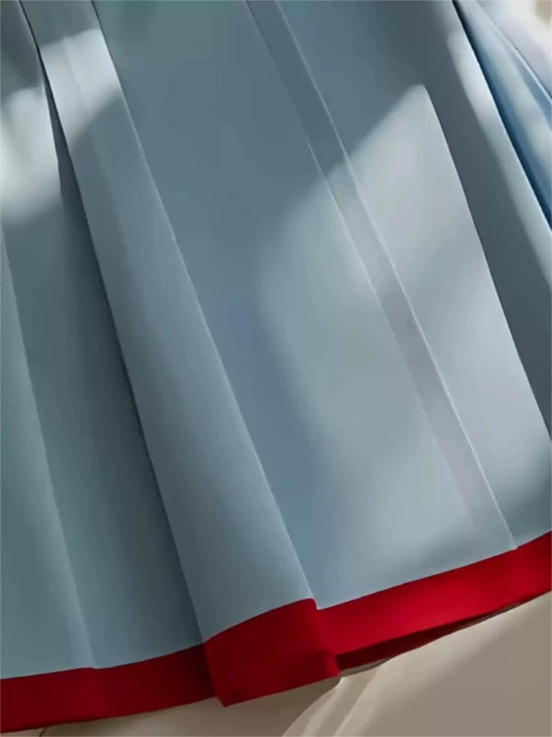 Bomon Y2K Blue and Red Contrast Baseball Slash Womens Autumn Pre Fashion High Waist Medium Length Plate 241205