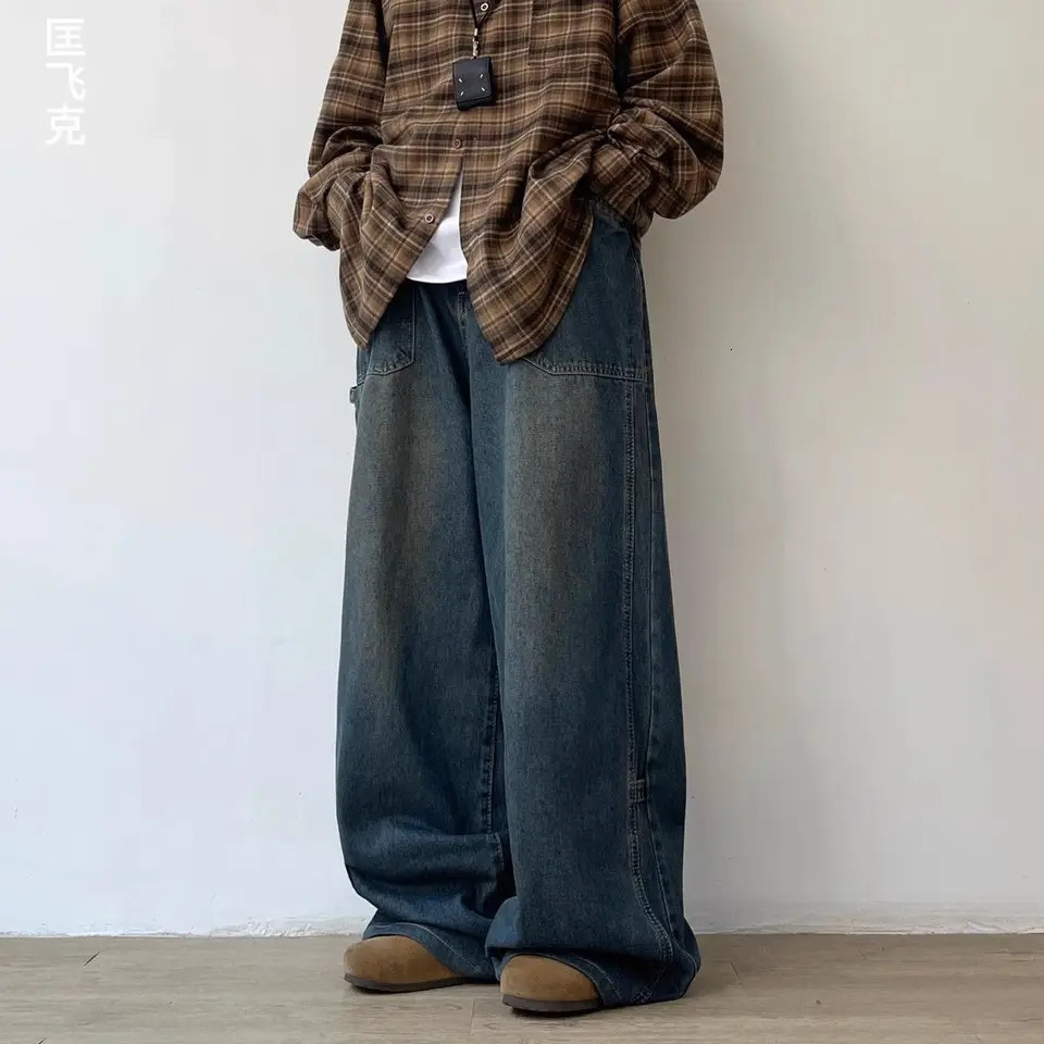 Summer American Street Mens and Womens Fashion Retro Straight Loose Jeans Couple Wash Wide Leg Casual Pants y2k 241204