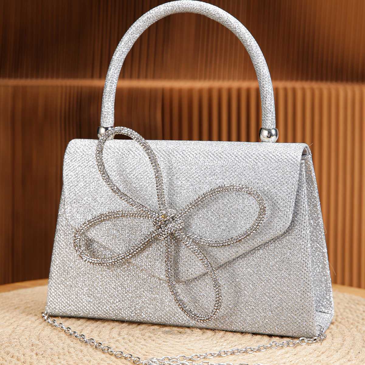 Clutch Bag New Fashion Diamond Banquet Bag Handmade Shining Full Diamond Bow Handbag Crossbody Bag 240920