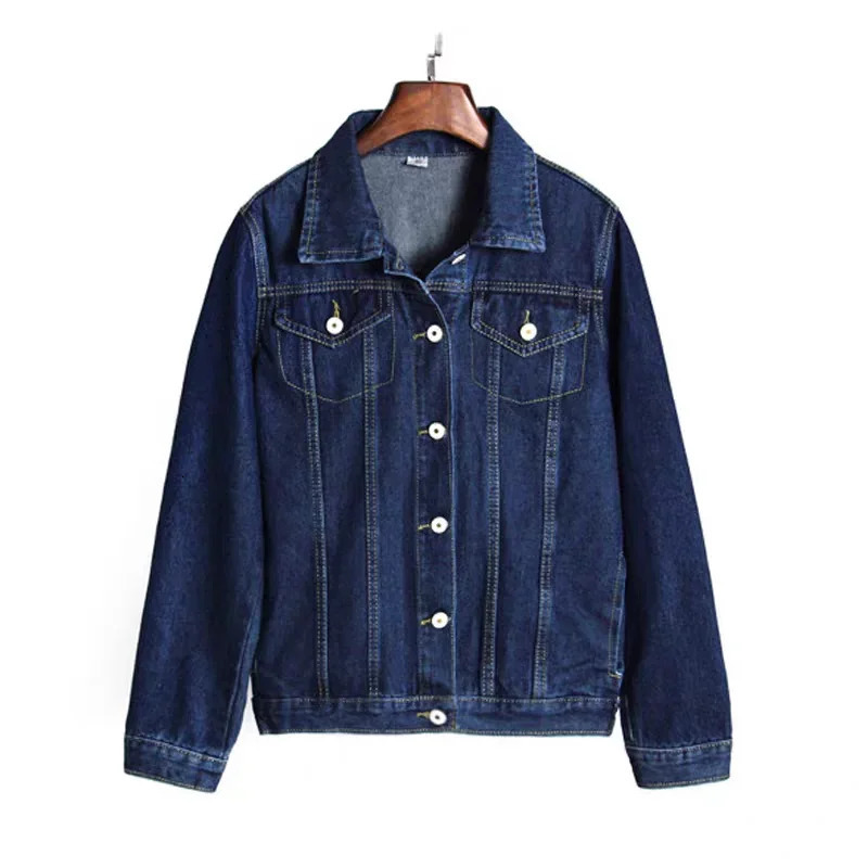 Autumn Korean womens denim jacket loose BF style short fashionable casual revolving door collar cotton blue 241206
