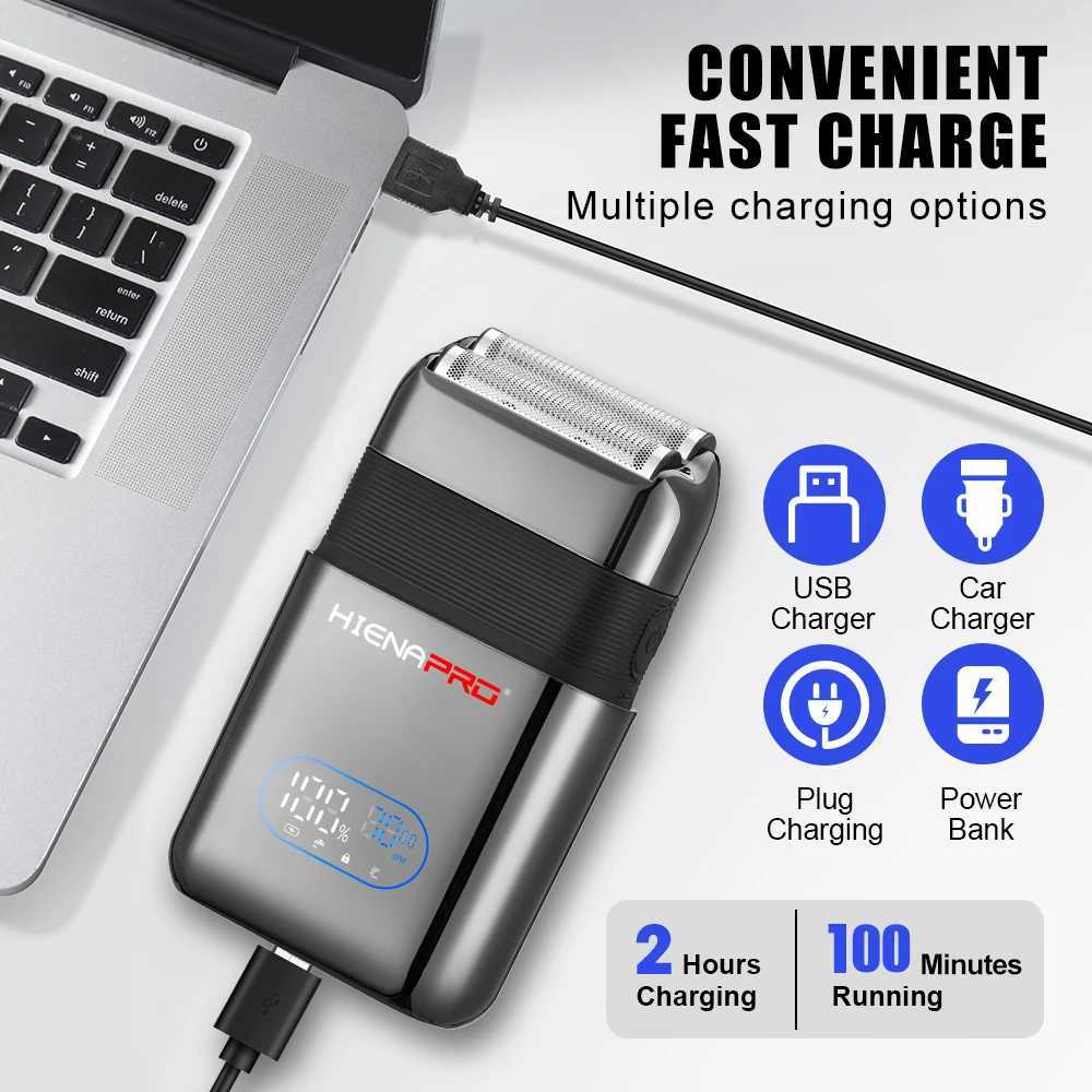 HIena New Electric Shaver with LED Display Screen Rechargeable Hair Beard Razor Bald Head Shaving for MenXJ241207