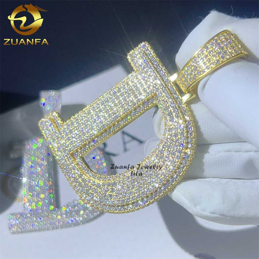 Custom top quality hip hop iced out diamond 925 sterling silver gold initial moissanite letter pendant