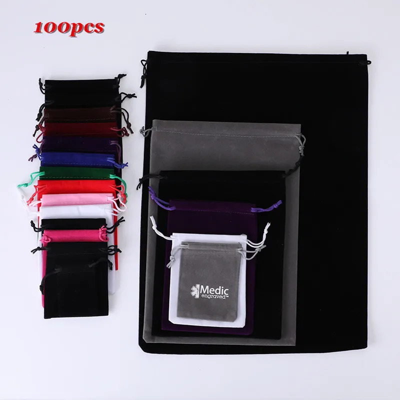 100 pieces/batch drawstring velvet bags jewelry bags 5x7 7x9 8x10 10x12cm wedding party gift packaging bags custom printing 241206