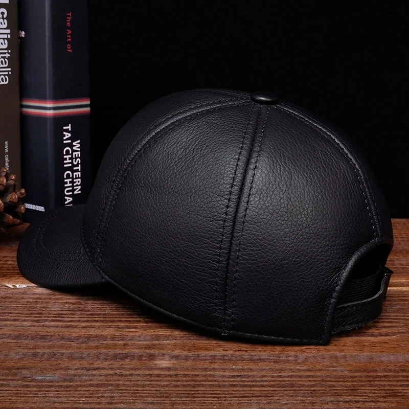 2024 Mens Genuine Leather Baseball Cap Style Spring Style Winter Russian Warm Fur Hat 241206
