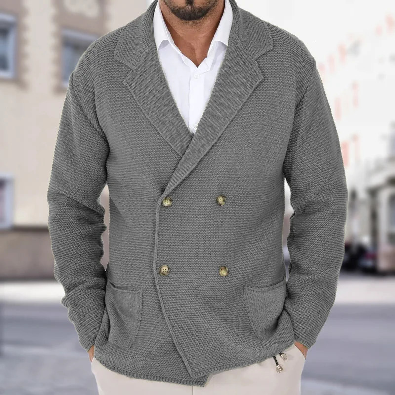 European and American fashion plus size mens autumn winter slim fit lapel doublelayer knitted cardigan 241206