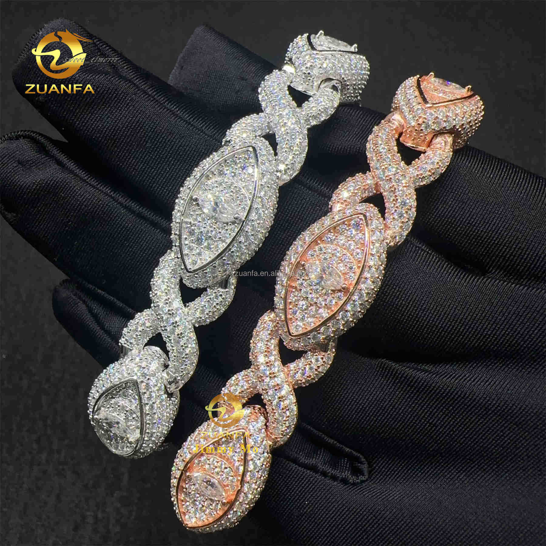 Unique Design 13mm Silver Rose Gold Plated Hip hop Jewelry Iced out Men Moissanite Diamond Evil Eyes Infinity Cuban Bracelet