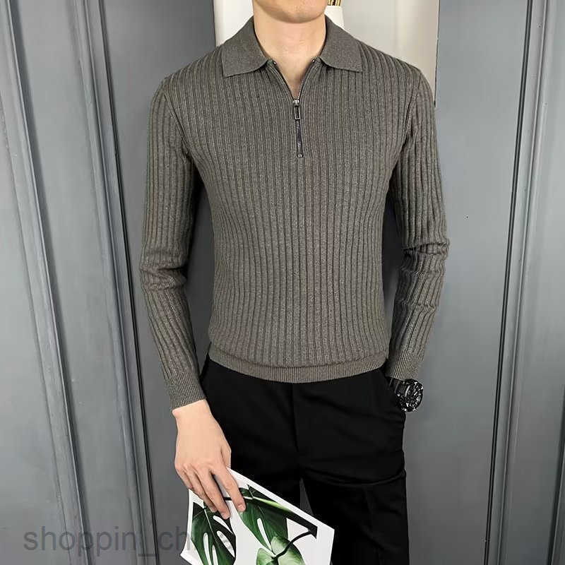 Men's Sweaters Flip collar knitted polo shirt warm pit stripe sweater men autumn and winter hot selling business half zipper knitted sweater