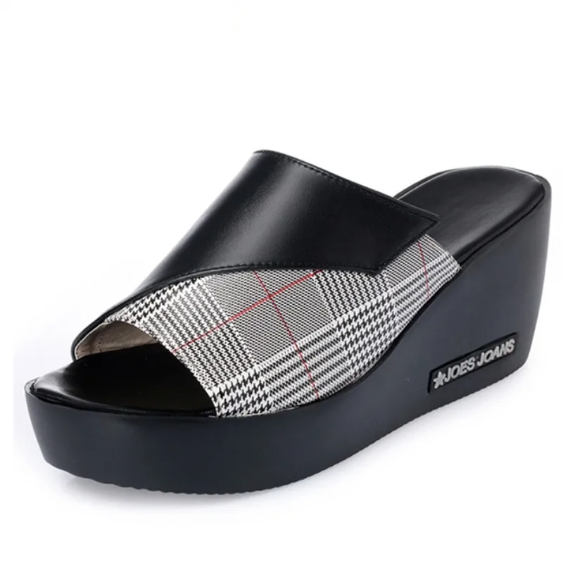 AIYUQI Woman Platform Flip Flops Summer Women Genuine Leather Slipper High Heel Shoes Big Size 41 42 43 Women Slipper