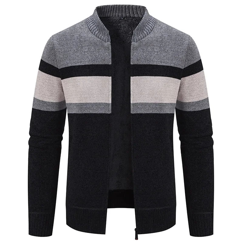 Mens winter cardigan knitted sweater wool warm highquality mens slim fit thick casual jacket size 3XL 241206