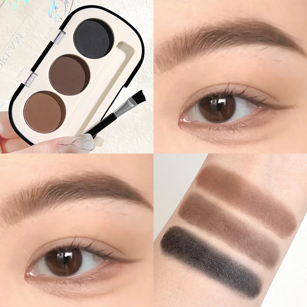Three-color eyebrow powder pan eyebrow cream lasting waterproof and sweat-proof beginner eyebrow powder female 241206