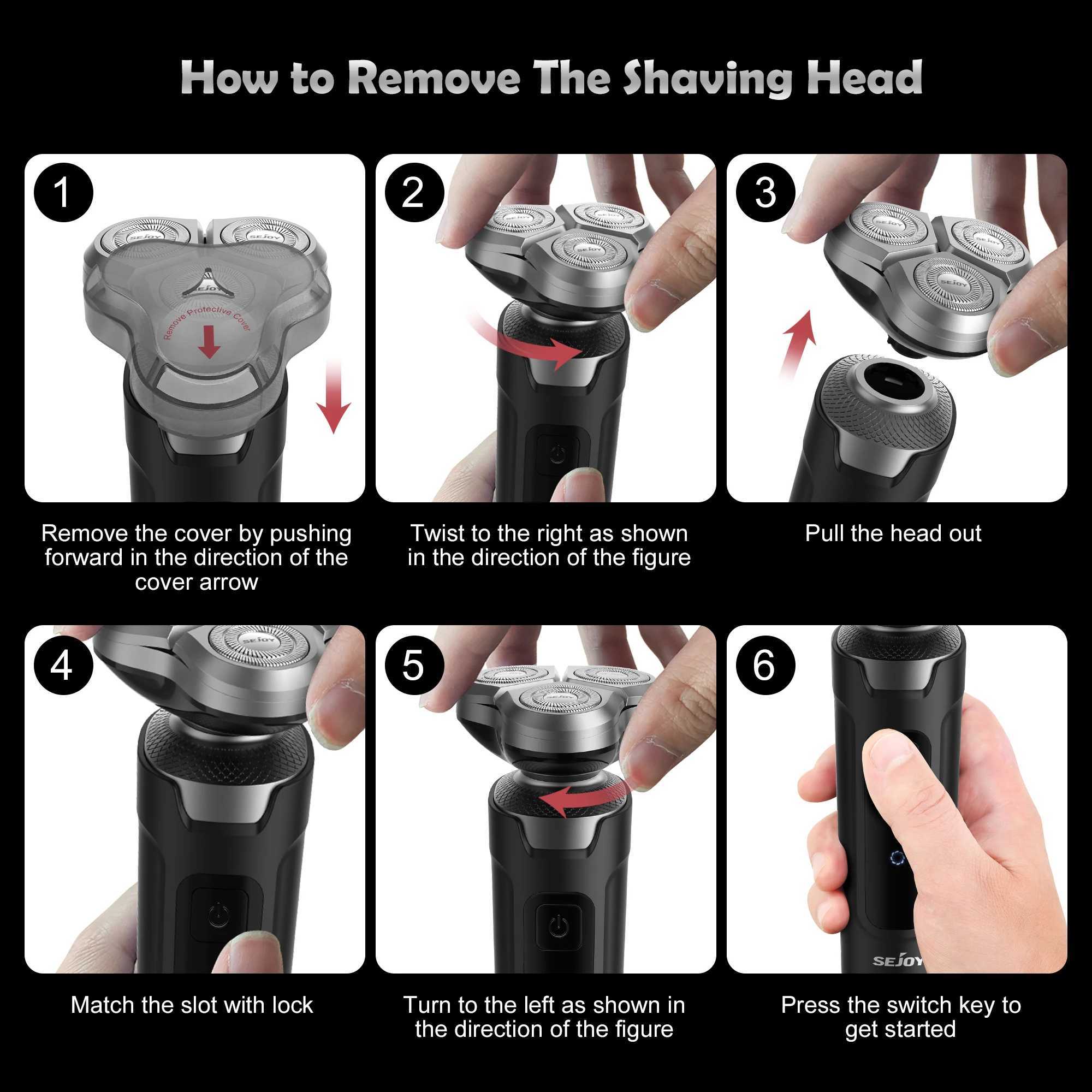 Sejoy Electrical Shaver for Men 3D Floating Blade Rotary Razor Washable Type-C USB Rechargeable Shaving Beard MachineXJ241207