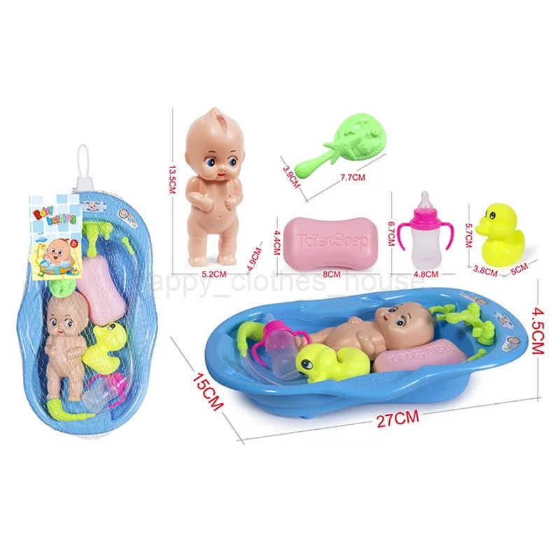 Little Newborn Doll Realistic Baby Doll Bath Toys Bath Set With Bathtub Shower Accessories Soap Duck Bottle For Kid Pretend PlayXJ241207