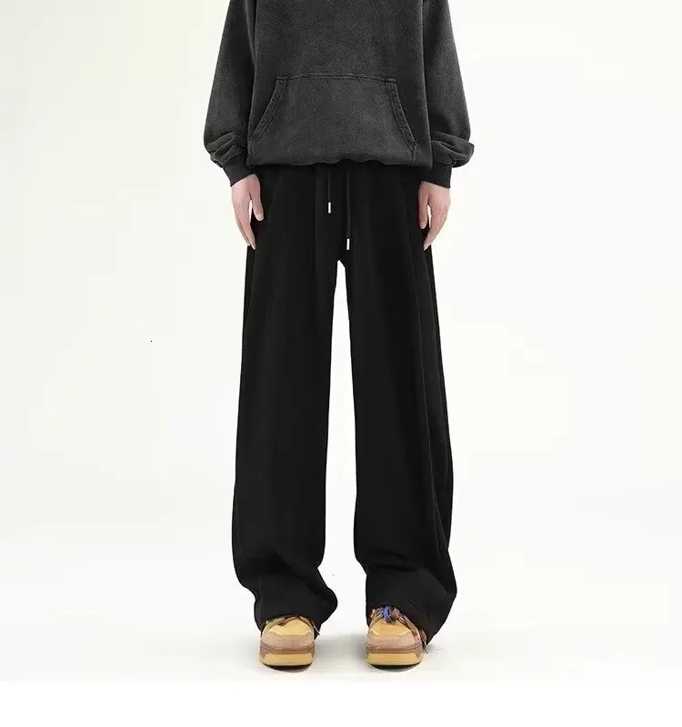 South Korean wide leg sports pants loose casual solid color mens 2024 springsummer fashion 241206