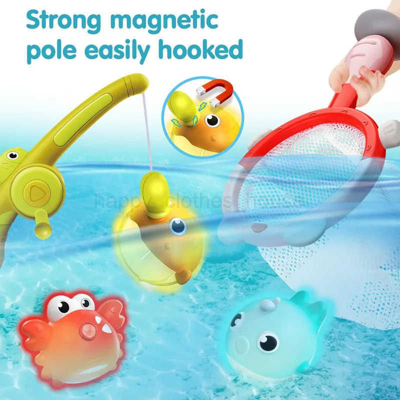 Magnetic LED Light Up Fishing Games Baby Bath Toys Set with Fishing Rod Toddler Bathtub Floating Water Toys for Kids GiftXJ241207