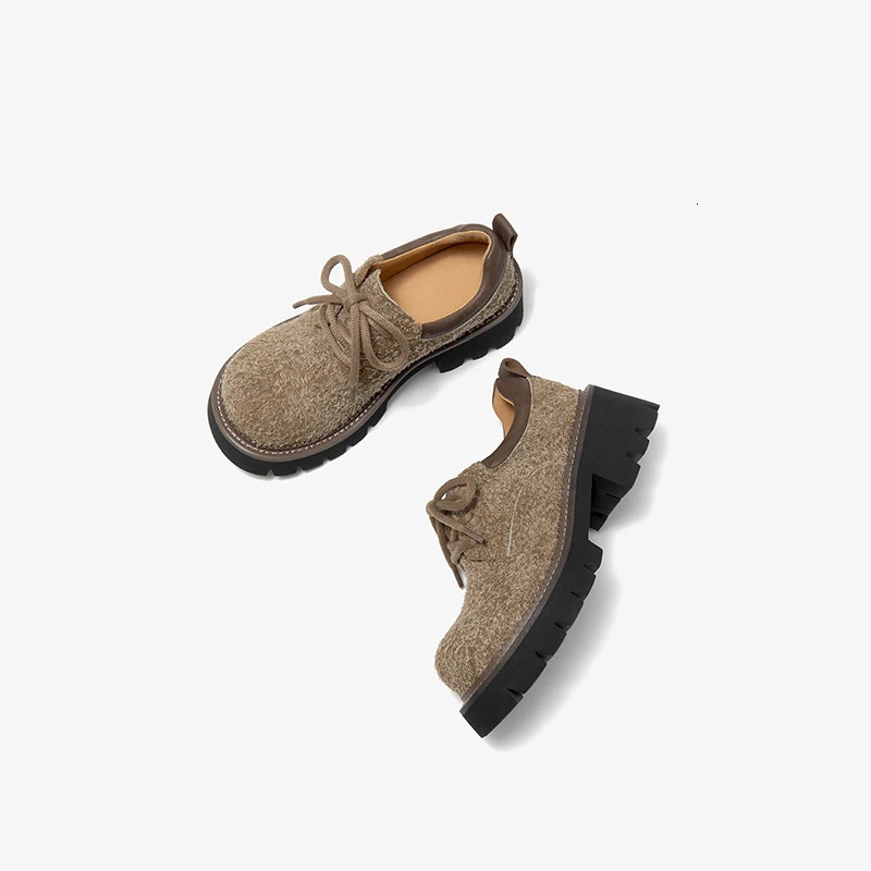 Beautoday Derby Shoes Split Leather Lace Velvet Big Toe Thick Sole Sewing Womens Retro Denim Handmade 21996 241206