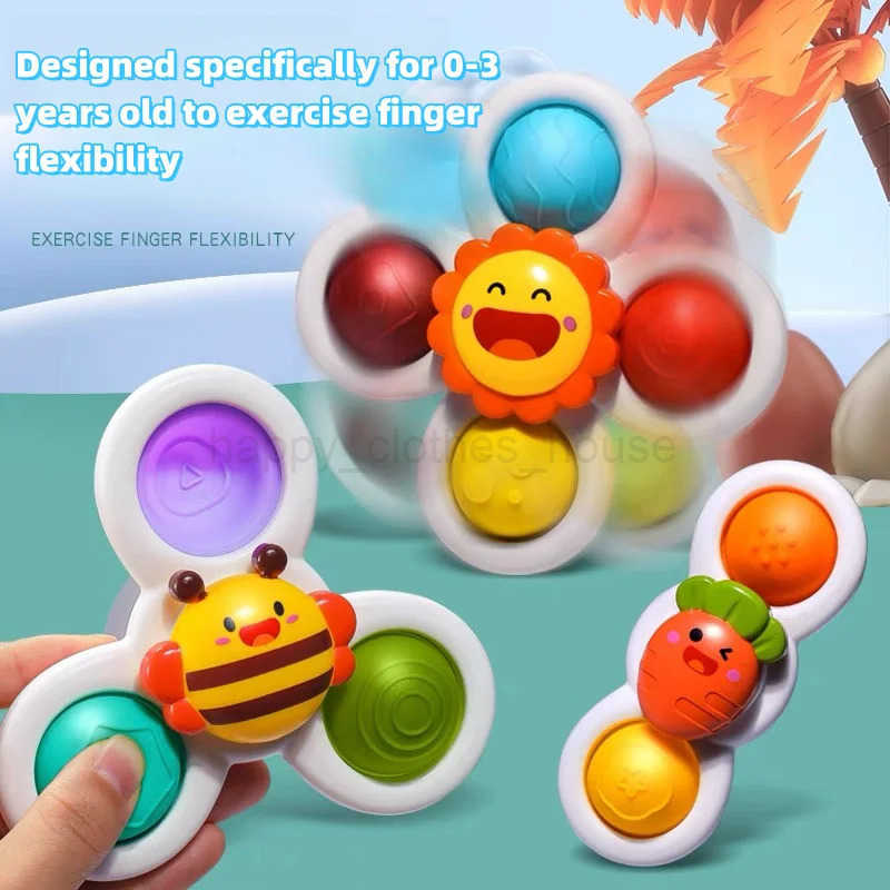3Pcs Novel Fidget Suction Cup Spinner Toy For Baby Insect Rotating Rattle Educational Baby Games Bath Toys For ChildreXJ241207