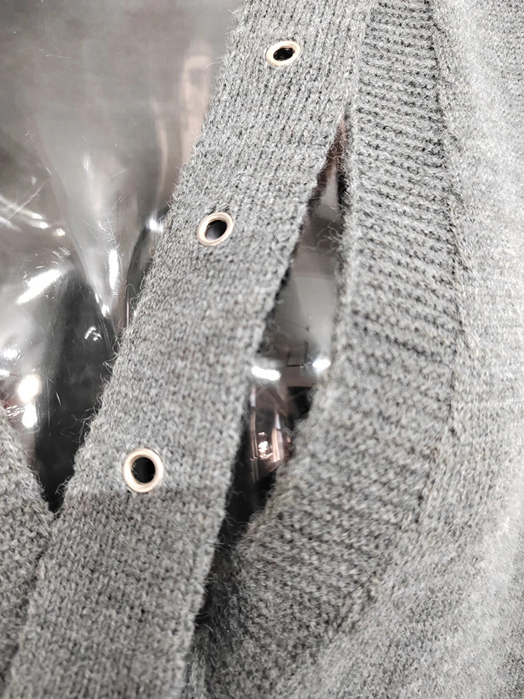 DEAT Fashion Womens Knitted Cardigan Shoulder Hollow Out Pockets Elastic Ribbon Decorate Loose Coat Autumn 7AB1714 241203