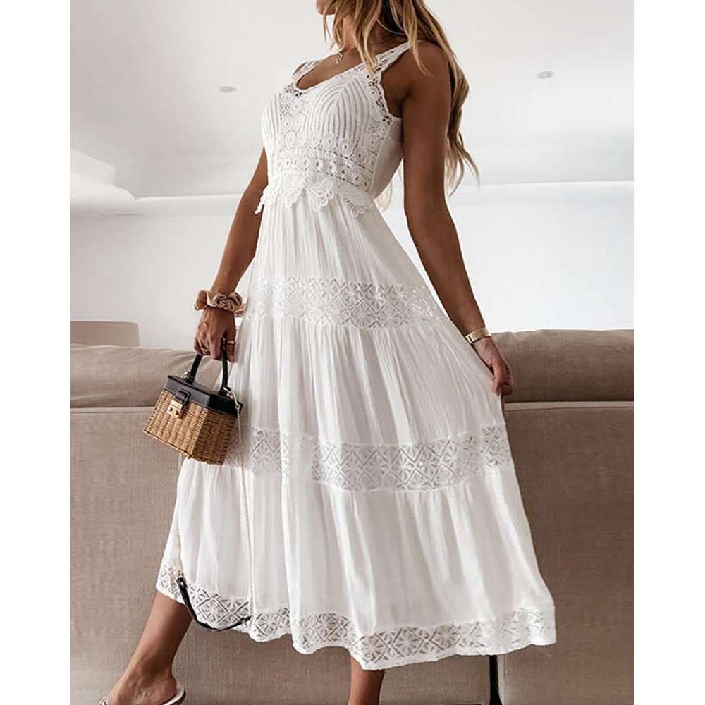 European American Spring Autumn Lace High Waist Curved Split Commuter Interior Strap Dress 2024 New Style Unique and Elegant Clothing