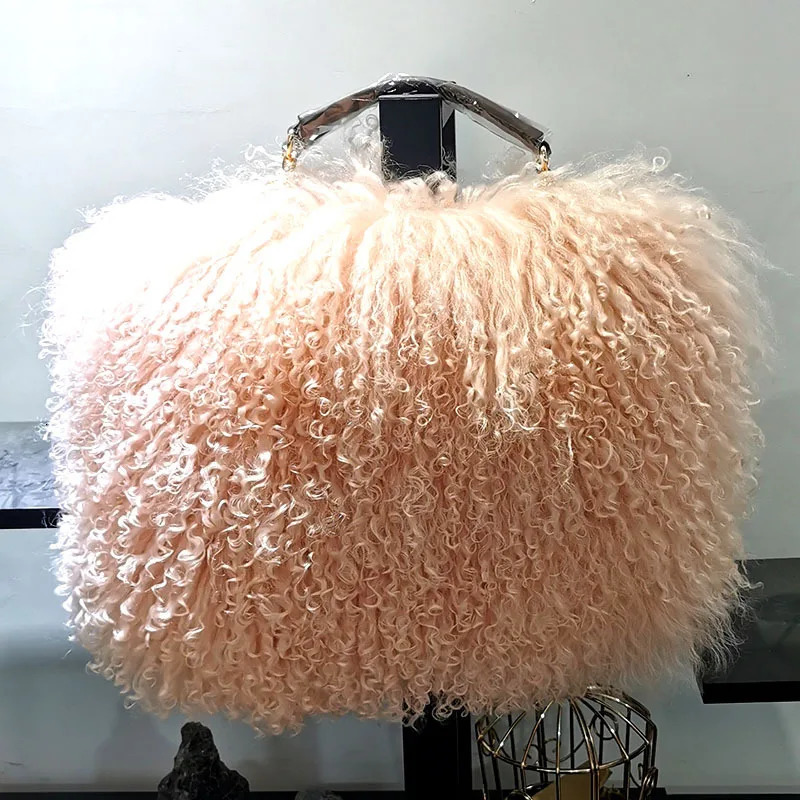 genuine fur pearl chain shoulder bag suitable for female ers wallets and handbags womens party clutch crossover bag high-quality 241206