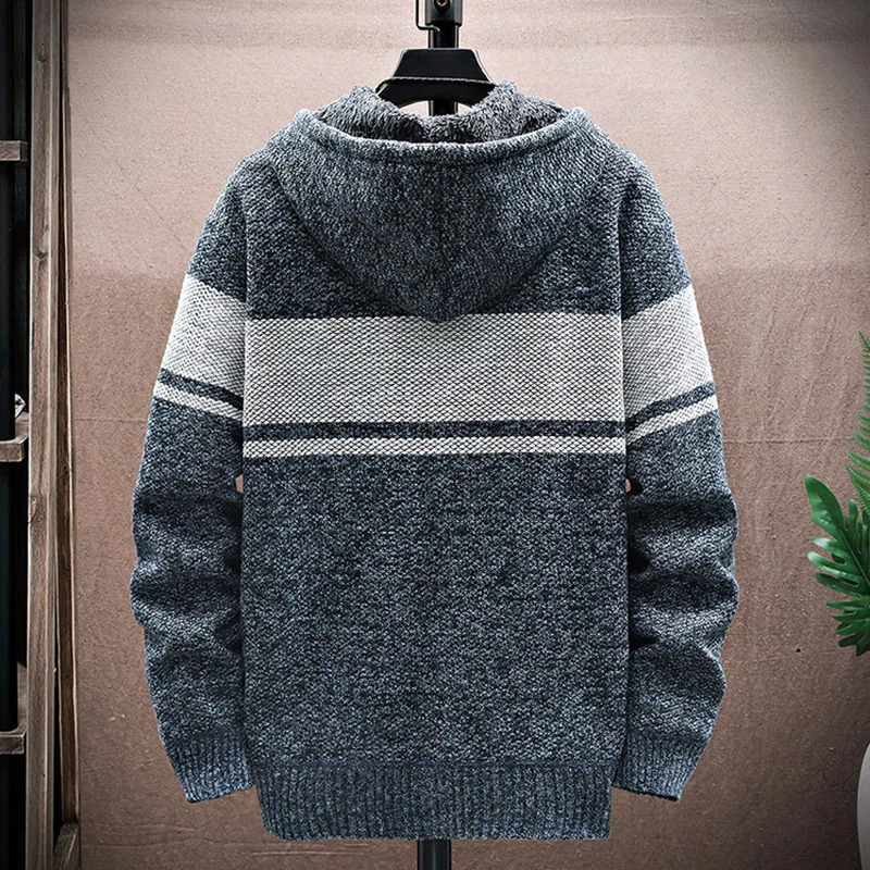 2023 Autumn Korean Hoodie Mens Sweater Thick Velvet Open Knitted Striped Jacket M4XL MY03 241206