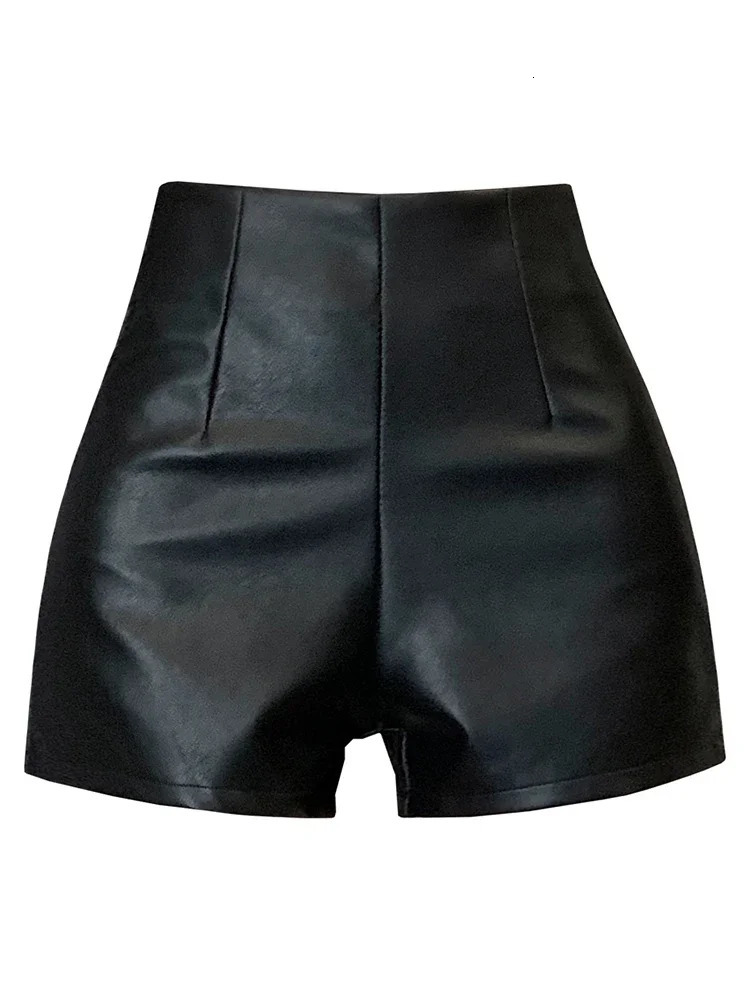 Womens autumn slim fit A-line shorts womens PU leather casual shorts womens high waisted solid shorts L532 241206